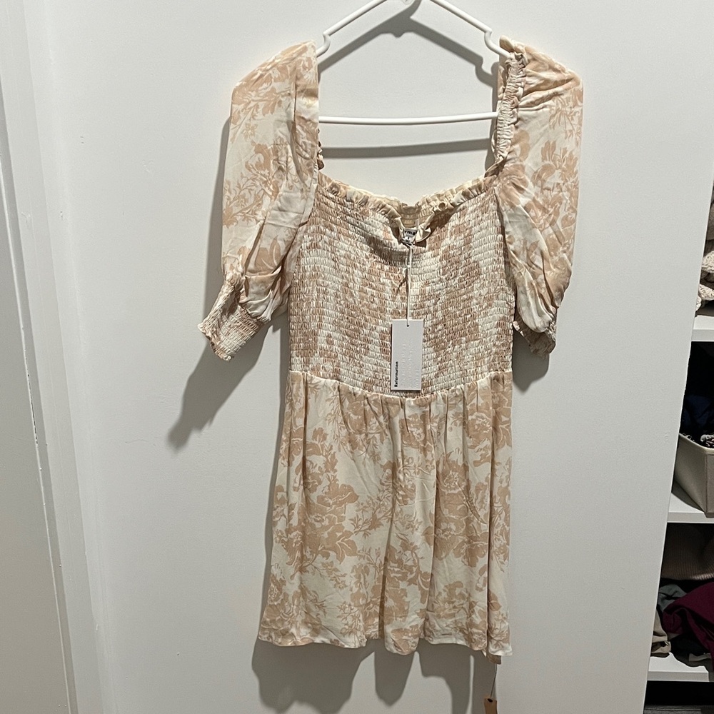 Reformation Cream and Tan Floral Mini Dress